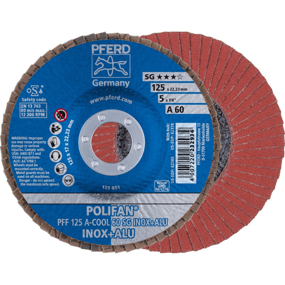 Лепестковый шлифовальный круг PFERD PFC A-COOL SG INOX+ALU 125