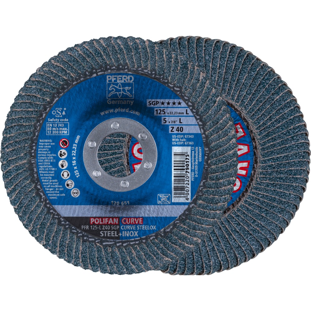 Лепестковый шлифовальный круг PFERD PFR 125 L Z 40 SGP CURVE STEELOX